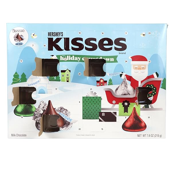 HERSHEY KISSES CHOCOLATE ADVENT CALENDAR, 2024 COUNTDOWN TO CHRISTMAS WITH 48 PIECES OF INDIVIDUALLY WRAPPED CANDY, 24 DAYS, 7.6 OUNCES