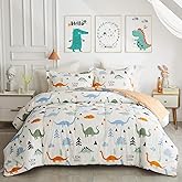 Joyreap 3pcs Cotton Comforter Set for Kids, Dinosaur Full/Queen Size Cotton Bedding Comforter for Boys Girls, White n Orange Reversible Design, Soft n Cozy Comforter for All Season- 88x88 inches
