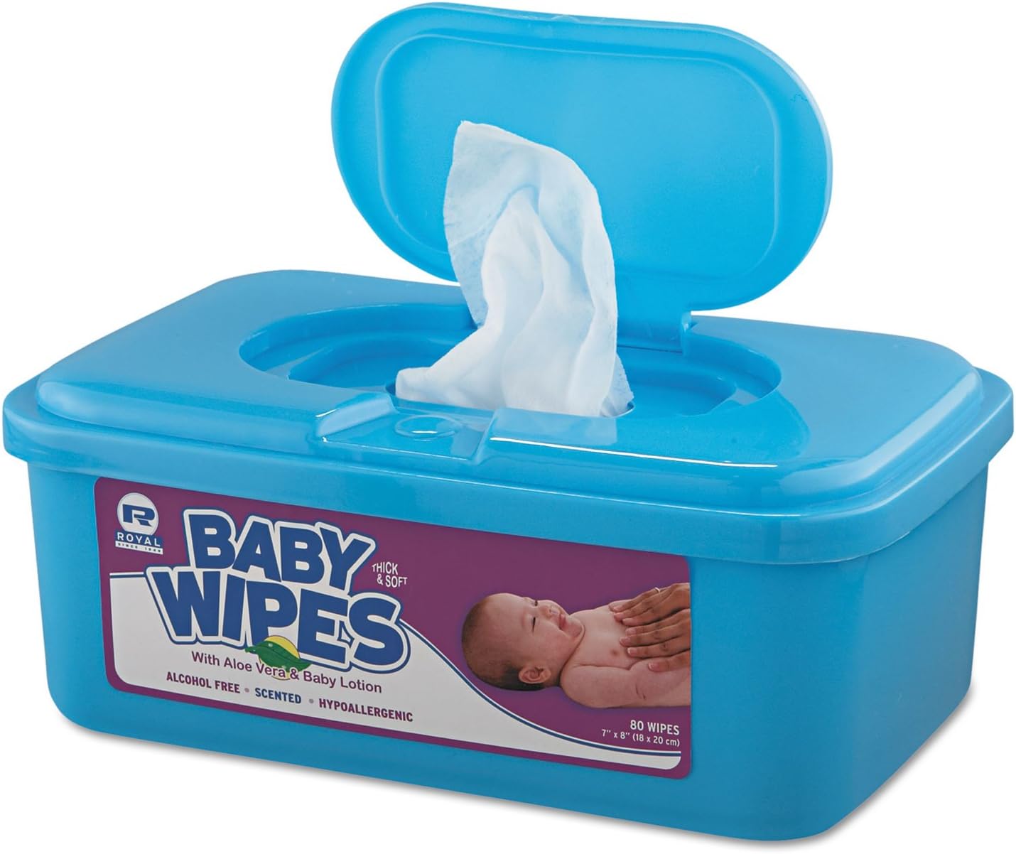 Royal RPBWU80 Baby Wipes Tub, White, 80/Tub, 12/Carton
