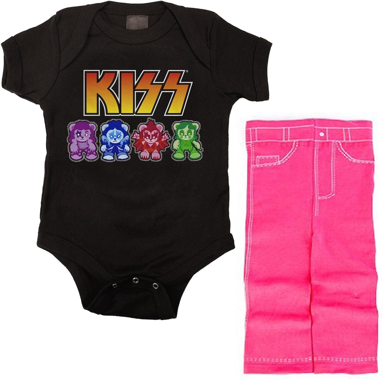Kiditude KISS Bears Onesie and Girls Leggings Set, Black