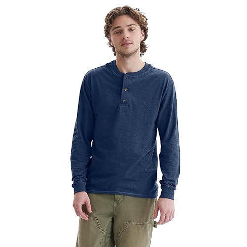 Hanes Men's Beefy Long Sleeve Three-Button Henley in Kuwait