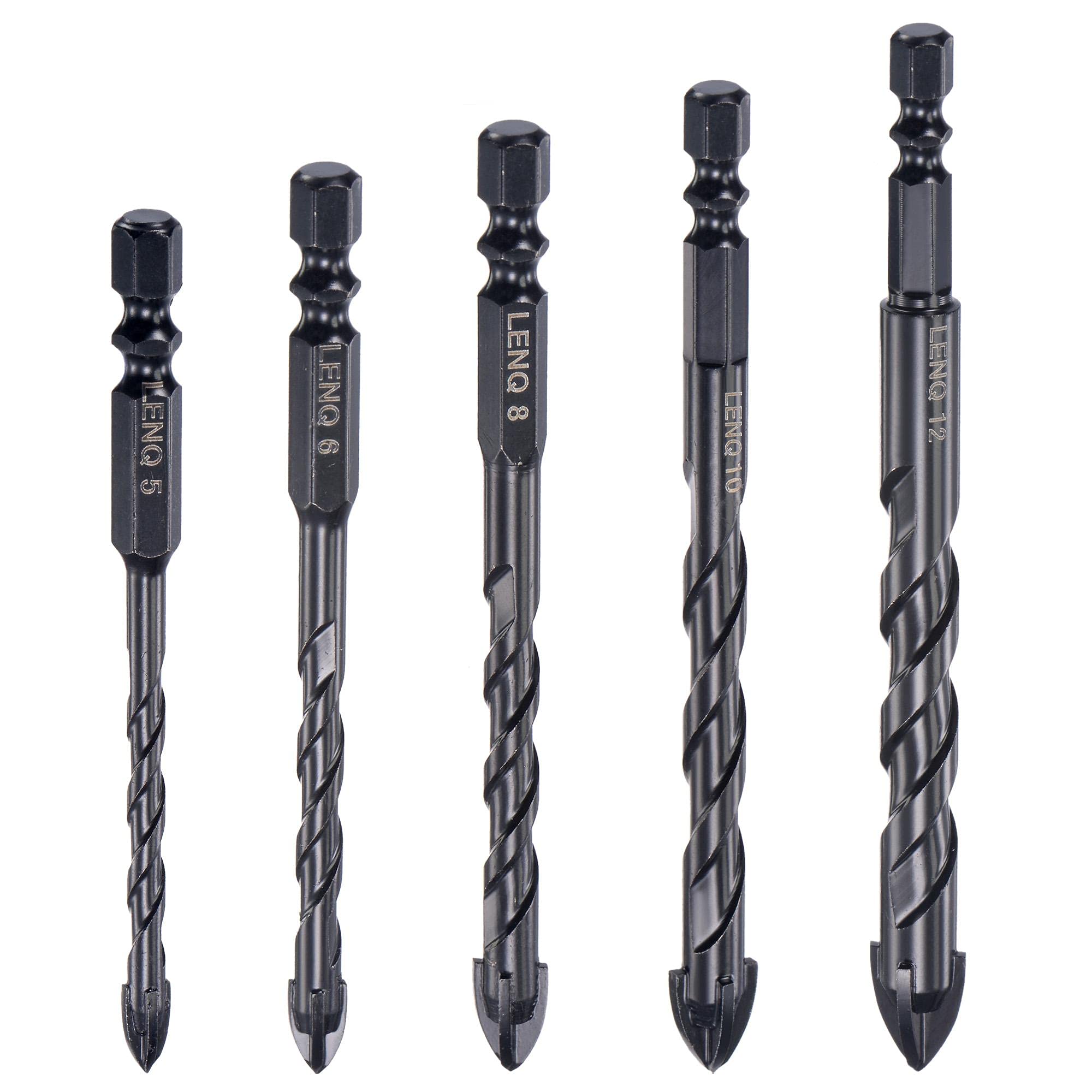 sourcing map Glass Concrete Drill Bit Set 5 Pcs,Masonry Drill Bits Set Carbide Tip for Glass, Brick, Tile, Concrete, Plastic and Wood with Size 5mm, 6mm, 8mm, 10mm, 12mm