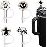 Amreich 4 PCs Bling Straw Cover Cap for Stanley Cup, Sparkle Straw Toppers for 20 30 40 oz Tumblers, 10mm Straw Accessories Cute Gifts for Girls and Women (Retro)