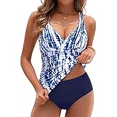 Yonique Tankini Swimsuits for Women Tummy Control Bathing Suits Two Piece Tankini Tops with Bikini Bottoms Twist Swimwear
