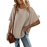 Dokotoo Women's Casual Oversized Short Sleeve Solid Color Loose Texture Knit Tunic Tops Blouses
