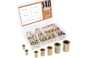 Keadic 140Pcs Rivet Nut Metric Zinc Plated Carbon Steel Flat Head Threaded Insert Nutsert Assortment Kit - 6 Sizes：M3 M4 M5 M
