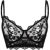 SOLY HUX Women's Lace Bra Sexy See Through Bralettes Underwire Unlined Sheer Push Up Bras