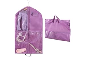 WEZCHUGHAOL Waterproof Garment Bags, 40 inch Hanging Garment Bags with 3 Zipper Pockets, Foldable Dance Costumes Clothes, Sui