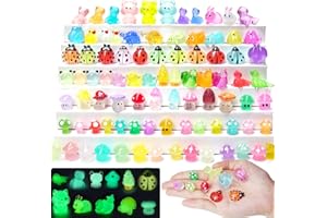 LOIKMIUP Luminous Mini Resin Animals 100PCS Tiny Miniature Animal Mini Ducks Tiny Frogs Small Mushrooms Little Rabbits- Glow in The Dark Animal Figures to Hide for Garden Miniatures Fairy Garden Accessories