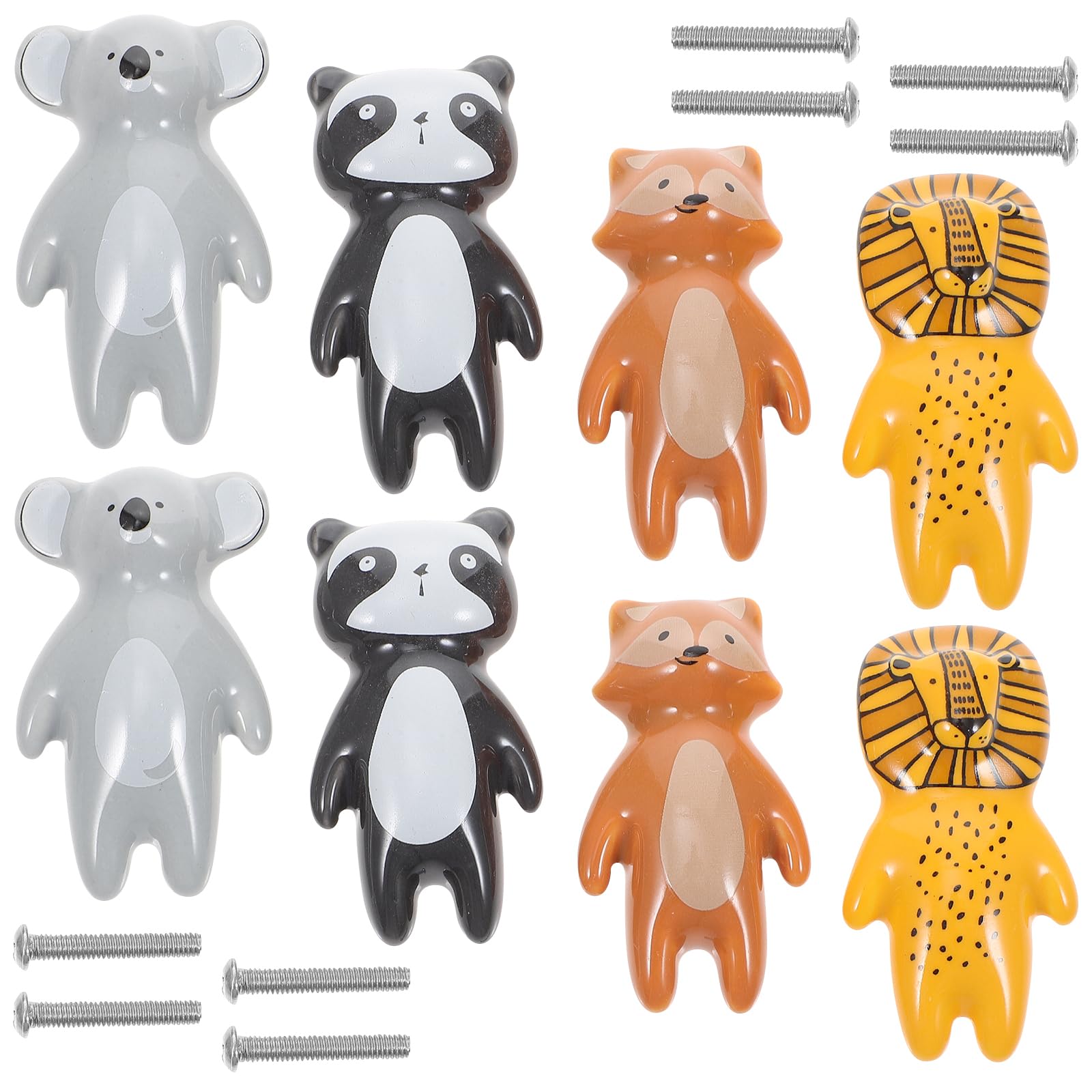 HEMOTON 8Pcs Cartoon Animal Ceramic Drawer Knobs with Fox Lion Designs for Kids Room Cabinet Wardrobe Dresser Handles Easy Install Decorative Pulls
