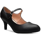 Olivia K Womens Classic Low Mid Heels Mary Jane Pumps - Adorable Round Toe Vintage Retro Shoes