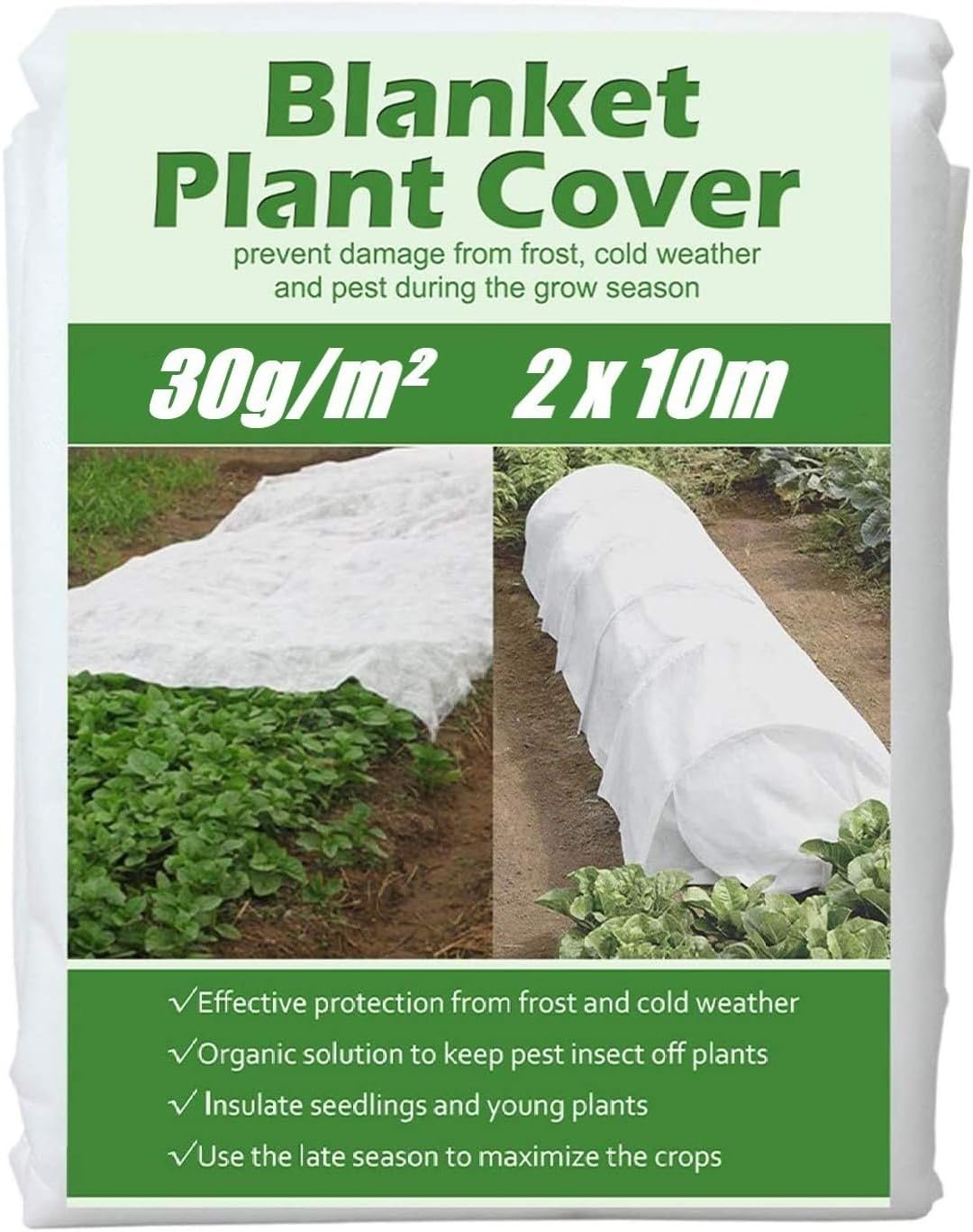 KAHEIGN 2 x 10M Plant Frost Protection Fleece, 30gsm Garden Fleece Plant Antifreeze Cloth Winter Plant Protection Fabric, Cover From Birds and Insects