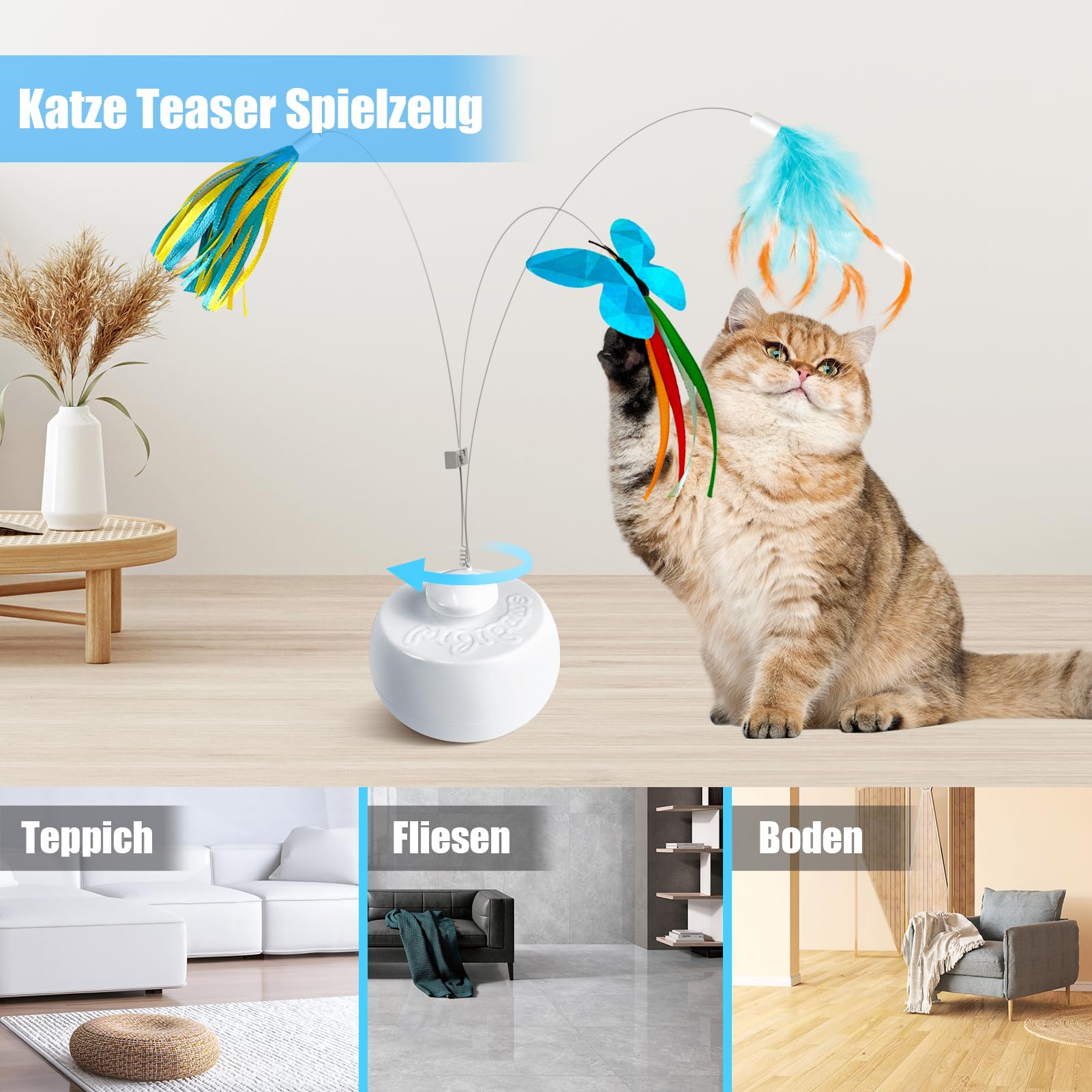 Migipaws Katzenspielzeug,elektrische interaktive Schmetterlingspielzeug und Federspielzeug,intelligente 360-Grad-Drehbewegung der Kugel, Stehaufmännchen-Design,Teaser Spaß für Kätzchen 5
