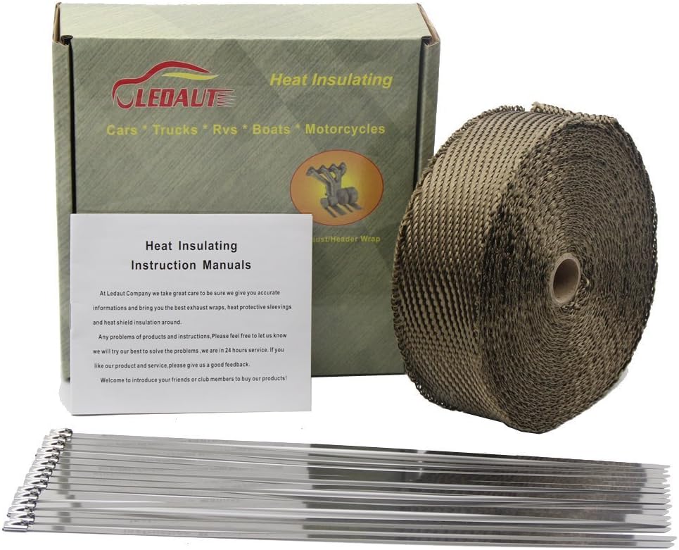 Maiku 2"x 50' Twill Weave Motorcycle ATV Titanium Exhaust Heat Shield Wrap with 11.8" Locking Ties (Pack of 15)
