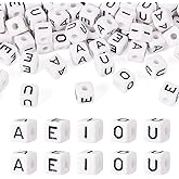 Craftdady 100Pcs 10mm Acrylic Vowels Letter Beads Cube Pony Beads White Large Hole European Bead A E I O U Alphabet Bead for Crafts Friendship Bracelets Jewelry Making Supplies