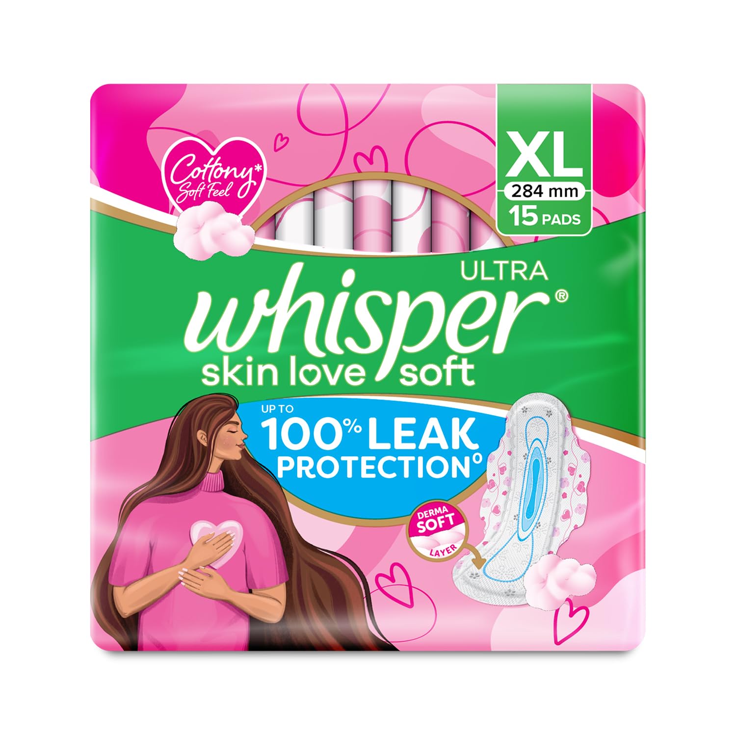 Whisper Ultra Soft Sanitary Pads - 15 Pieces (XL)