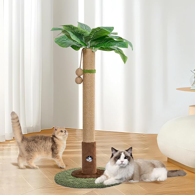 Poteau à griffer pour chat de 89 cm avec trou de rat et corde en sisal pour chat adulte et chaton, vert