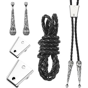 Xelsluthe 5PCS Bolo Tie Kit, Bolo Tie for Men with Two Pendants, PU Cord and Two Metal Slide Clasps for Men Women, Western St