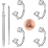 Longita 18g 20g Horseshoe Nose Ring Double Gem Horse Shoe Nose Ring Hoop for Women Hypoallergenic Surgical Steel Half Helix Tragus Earring Hoop Labret Lip Piercing Jewelry Silver Septum Rings 20 gauge