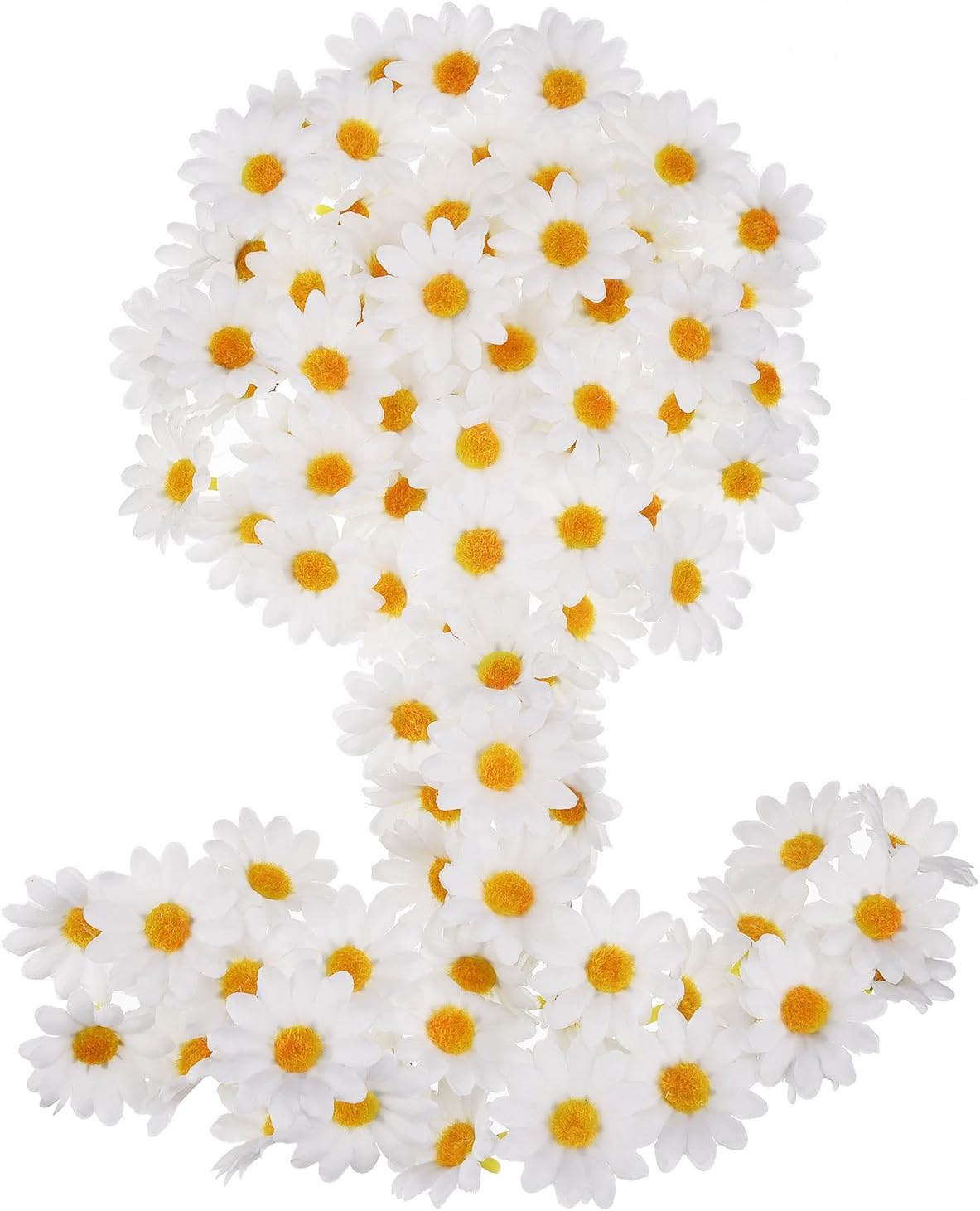 WILLBOND 100 Pieces White Fabric Daisy Flower Heads Fake Flowers 4 cm Artificial Daisies Crafts for Easter Hat Wedding Party Decorations