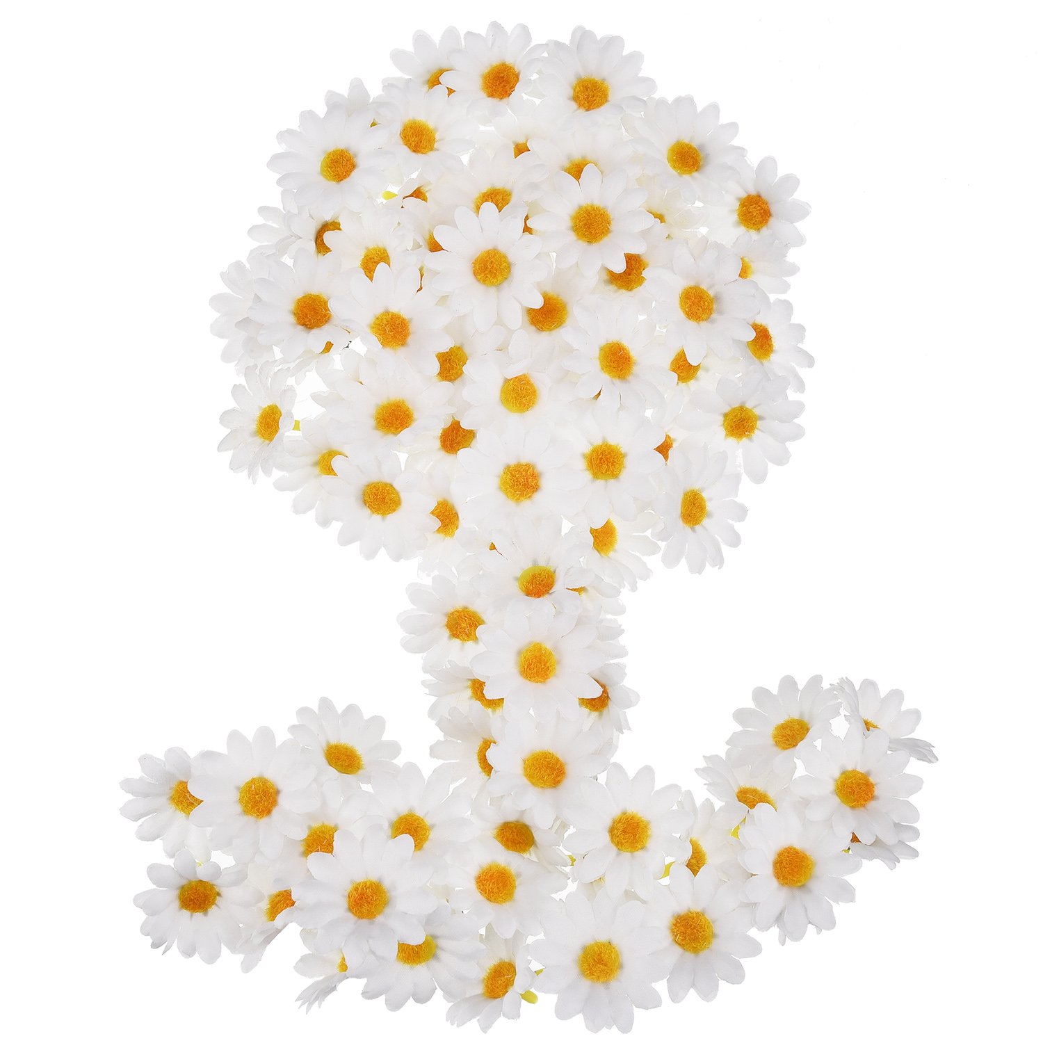 WILLBOND 100 Pieces White Fabric Daisy Flower Heads Fake Flowers 4 cm Artificial Daisies Crafts for Easter Hat Wedding Party Decorations