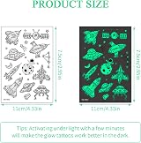 Yasmous 10 Sheets Glow in Dark Temporary Tattoos Kids Space Rocket UFO Cartoon view 2