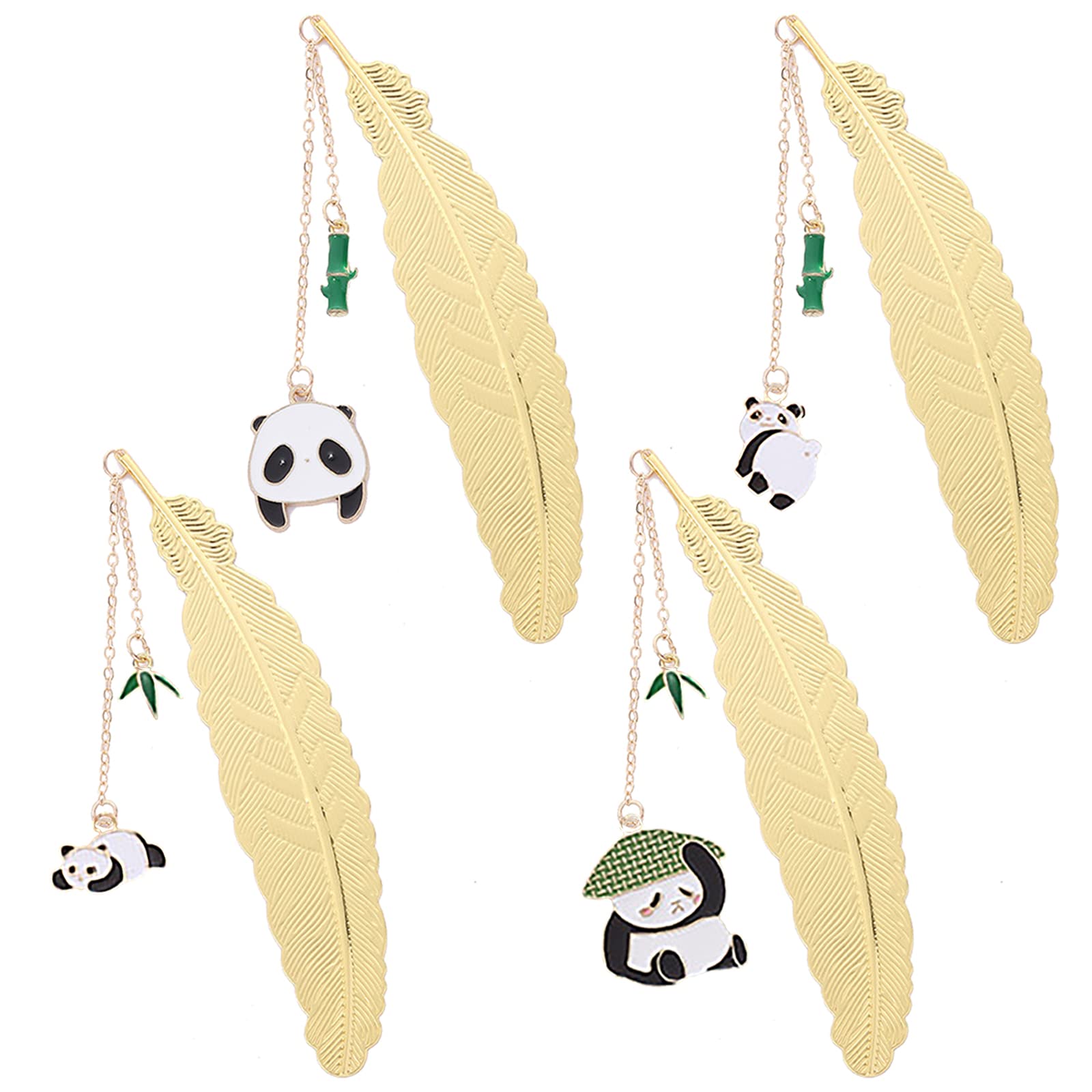 BSITSSS 4 Pcs Zinc Alloy Bookmark, Panda Design, Feather Metal Bookmarks for Women Gift
