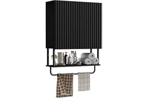 RUSTOWN Bathroom Fluted Wall Cabinet with 2 Doors, 3-Tier Modern Farmhouse Medicine Cabinet, Over The Toilet Storage Cabinet 