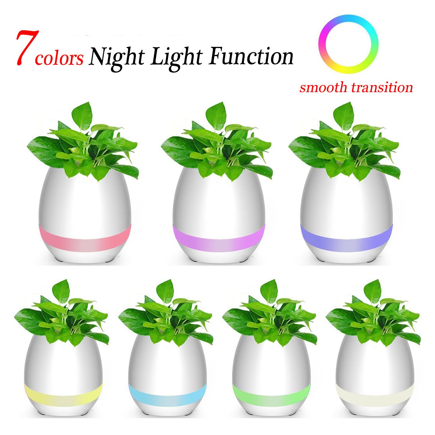Music Plant Pot, ALBK LED Flower Pot Multi-color Night Light, Smart Touch Plant Piano Music Playing with Bluetooth Speaker as Gift, Decoration-USB Charge(Without Plants)