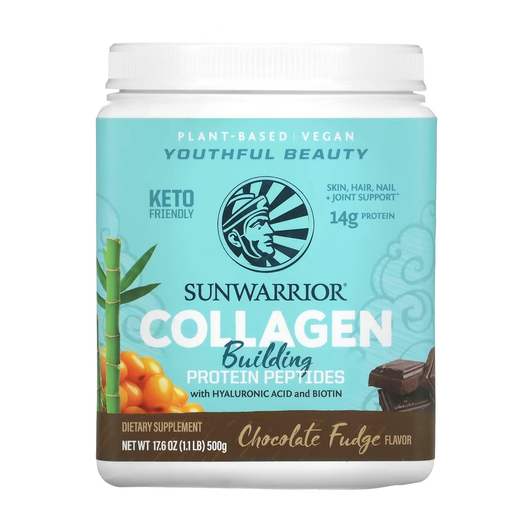 SUNWARRIOR Collagen Building Protein Peptides, Chocolate Fudge, Single Serving Size, 25 g