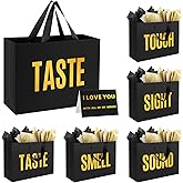 Epoesch 5 Senses Gift Bags for Him With Labels And Tissue Paper,12.6"X8.7"X4" Sight Smell Touch Taste Sound Black Medium Size Gift Bag for Men, Birthday, Anniversary, Wedding, Valentine'S Day