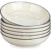 vancasso Bonbon Pasta Bowls Set of 6, 38 Oz Ceramic Salad Bowls, Wide and Shallow Bowls Set, Large Serving Bowls for Kitchen, Beige