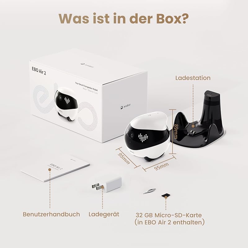 Air 2 FamilyBot-Intelligenter 2K Überwachungskamera Roboter mit Selbstaufladung,Patrol Roboter für die Heimüberwachung,Kabellose Hundekamera&Katzen Kamera mit Nachtsicht,2-Wege-Audio (Weiß)