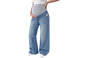 MakeMeChic Women's Maternity Bootcut Jeans Wide Leg Over The Belly Straight Pregnancy Denim Pants