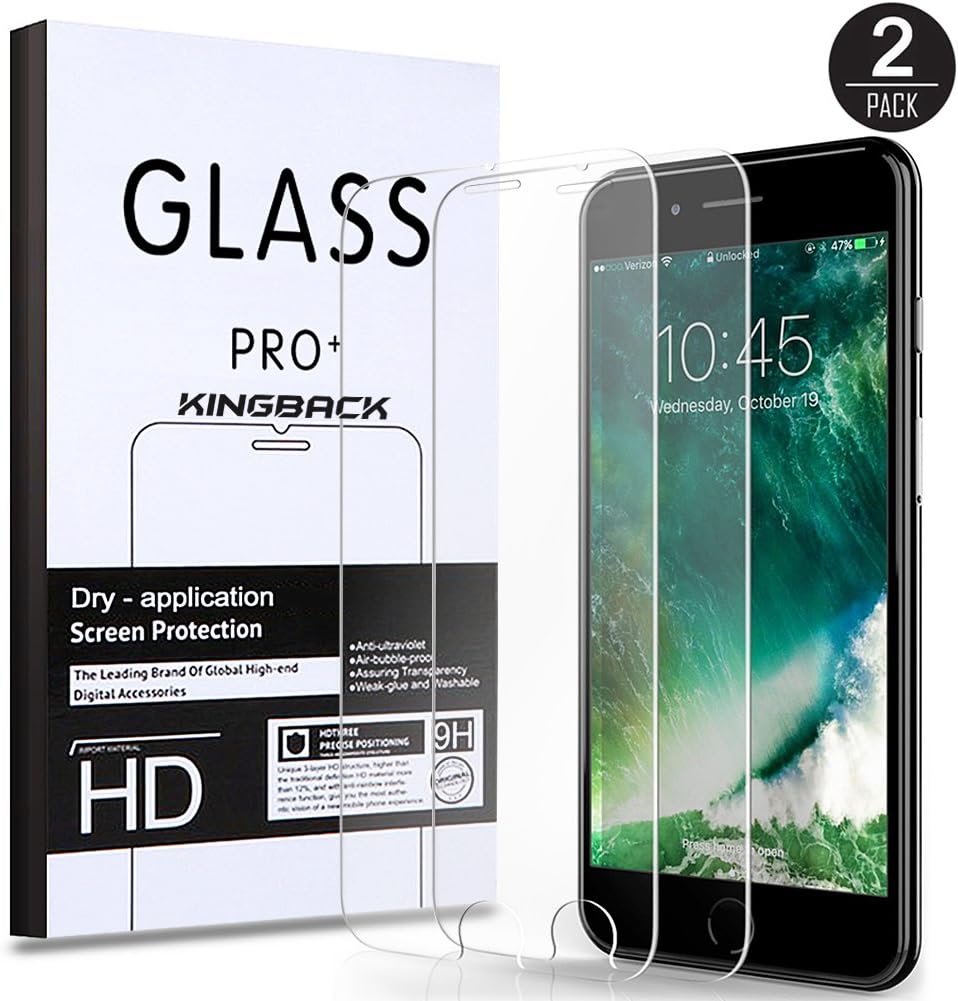 (2 Pack) Screen Protector for iPhone 8 Plus / 7 Plus, KINGBACK [ Bubble-Free ][ Anti-Scratch ] [ 3D Touch Compatible ] Premium Tempered Glass for iPhone 7 Plus 8 Plus 5.5 INCH