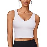 PINSPARK Sports Bras for Women Built in Bras Padded Yoga Bra V Neck Longline Workout Tank Tops with Removable Pads