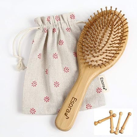 Amazon 天然 竹櫛 ヘアブラシ 頭皮 マッサージ 静電防止 薄毛 ヘアケア 木製 パドルブラシ 楕円型 Esora 櫛 コーム 通販