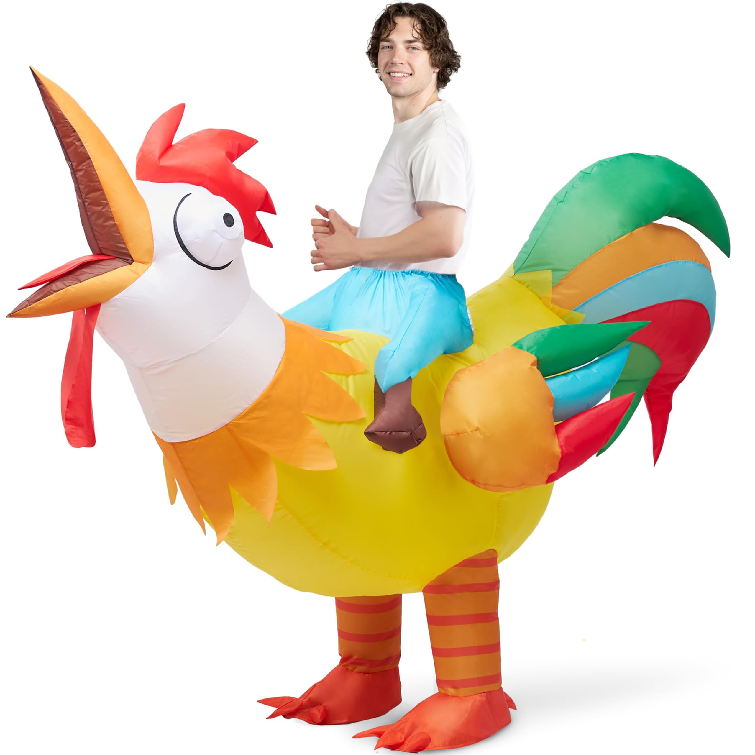 Spooktacular Creations Chicken Inflatable Costume Adult, Ride on Rooster Blow Up Funny Costume for Halloween Themed Parties