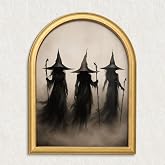 Wheatwin Halloween Witch Decor Wall Art, Spooky Arched Framed Wall Art | Halloween Witch Pictures Wall Decor, Gothic Spooky Prints Painting Indoor Halloween Decorations for Table Farmhouse Office