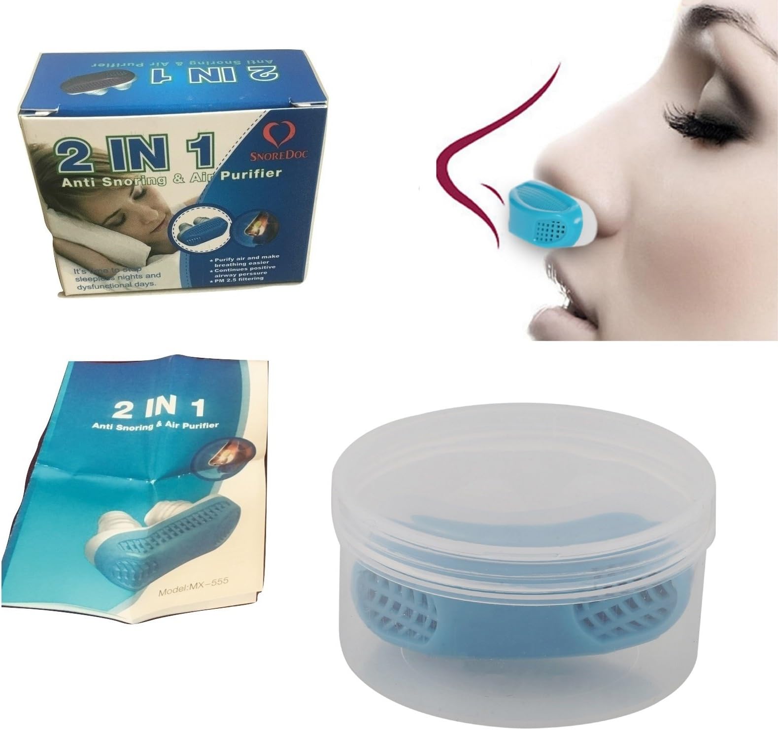 SnoreDoc 2 IN 1 Anti Snore Nasal Dilator Stop Snoring Nose Vent Cone & Air Purifier Device(Blue)
