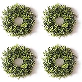 FPROOM 4pack Boxwood Wreaths for Front Door，10In Candle Wreaths for Table ，Mini Greenery Wreath Centerpiece Wedding Window Home Wall Indoor Candle Wreath Party Festival Decor