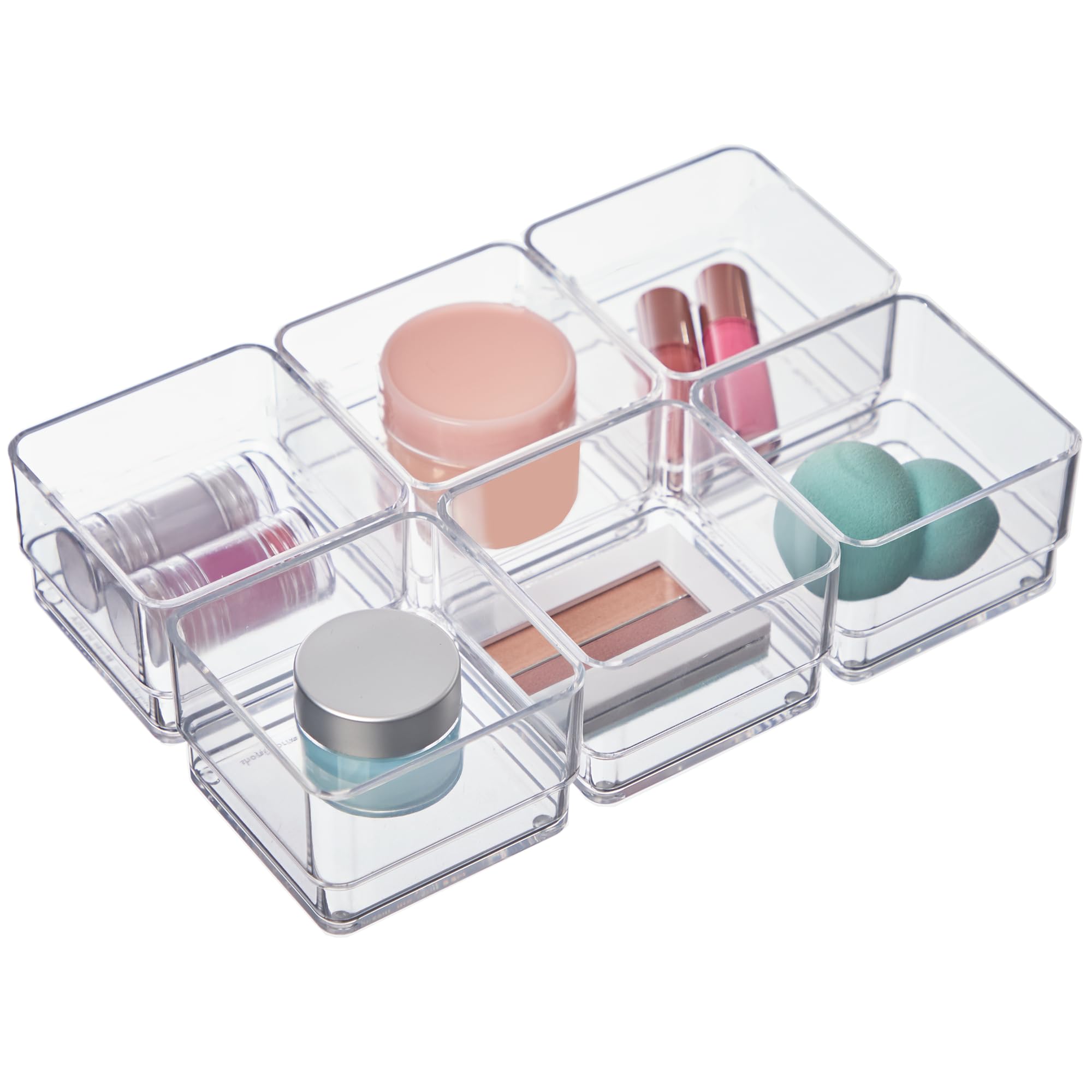 Photo 1 of STORi SimpleSort 6-Piece Stackable Clear Drawer Organizer Set | 3" x 3" x 2" Square Trays | Small Makeup Vanity Storage Bins and Office Desk Drawer Dividers | Made in USA