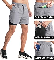 Aolesy Men’s 2 in 1 Running Shorts 5 Inch Workout