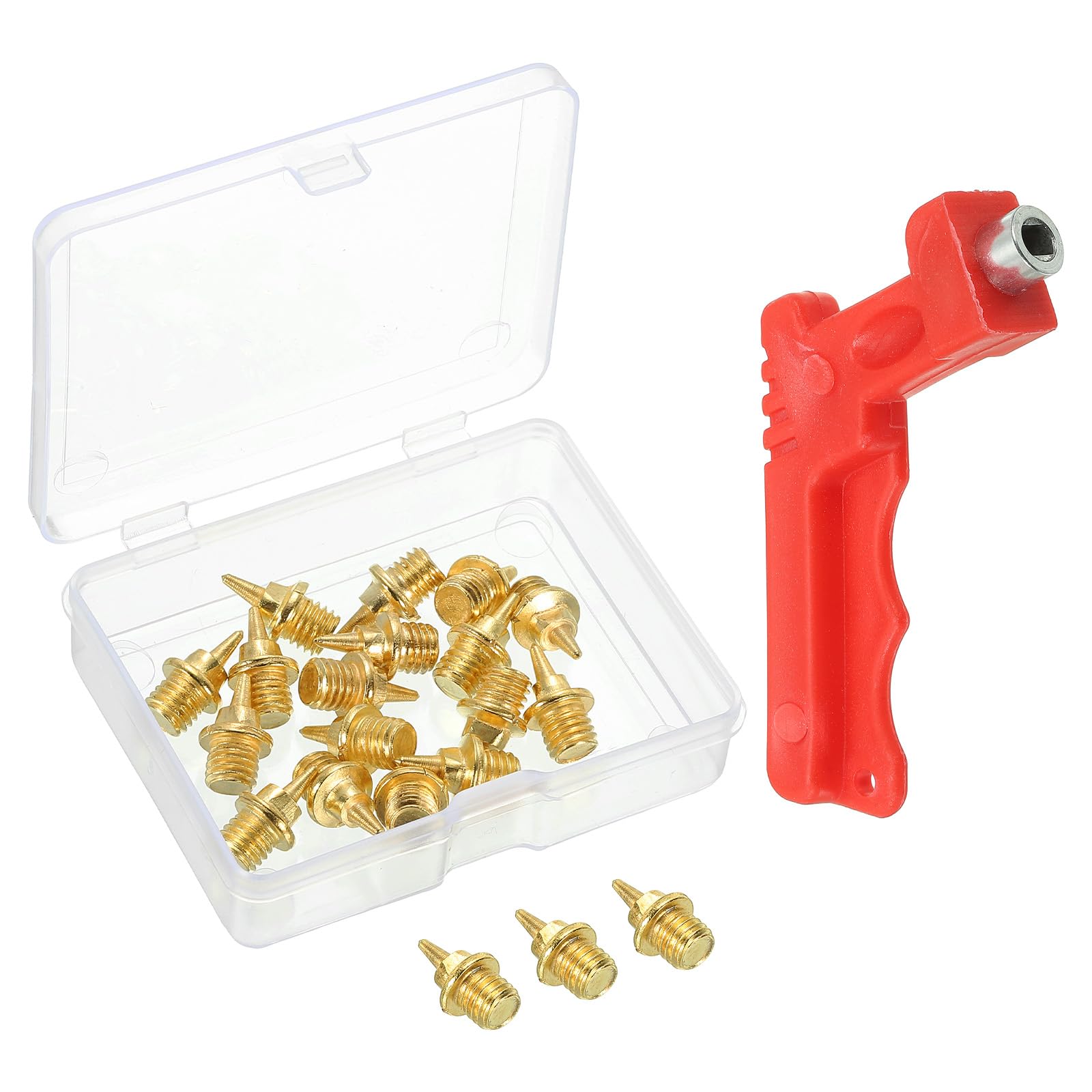 PATIKIL 1/4 Inch Track Spikes,16 Pack Steel Short Spikes Track and Field Running Spikes Replacement Spikes with Spike Wrench for Plastic Track Short Running Jumping Sprint Sports, Gold