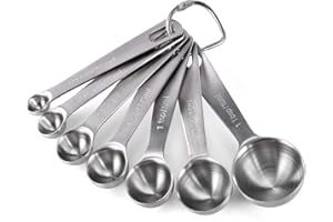 Measuring Spoons: U-Taste 18/8 Stainless Steel Set of 7 Piece: 1/8 tsp, 1/4 tsp, 1/2 tsp, 3/4 tsp, 1 tsp, 1/2 tbsp & 1 tbsp Dry and Liquid Ingredients