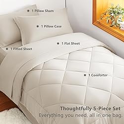 CozyLux Twin Comforter Set with Sheets Beige - 5
