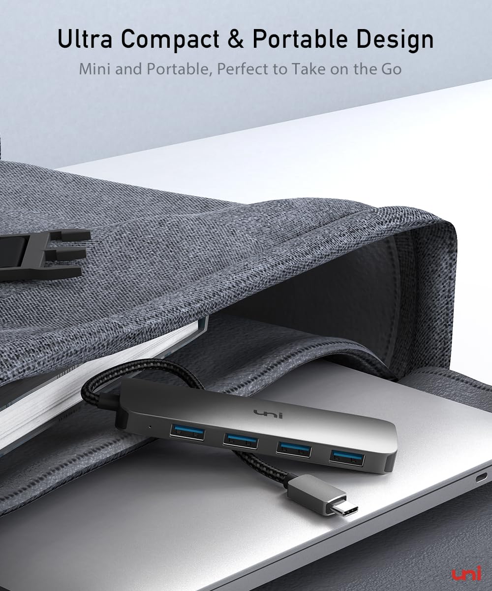 uni USB C Hub mit 4-Port USB 3.0 ultradünner Daten-Hub aus Aluminium, für MacBook Pro/Air, iPad Pro/Air, Dell XPS, Surface Book, iPhone 15 Serie usw. 8