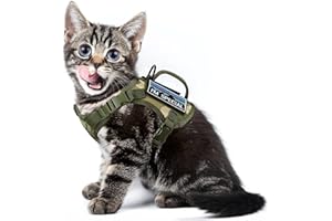 nanappice Tactical Cat Harness for Walking, Adjustable Escape Proof Pet Vest for Large Cat,Easy Control Breathable Cat Vest with Handle，Molle Patches (Camo Green, L)