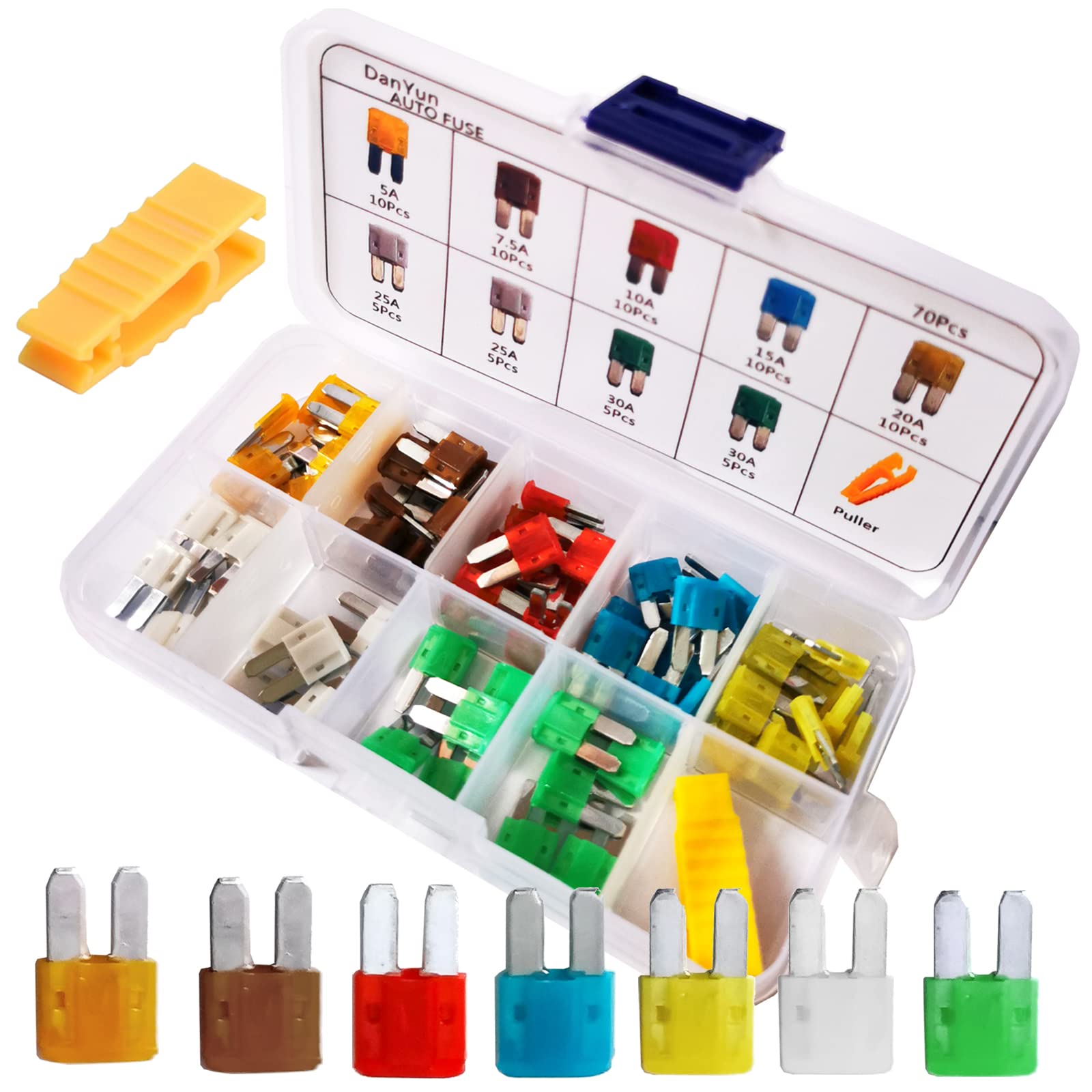 DanYun Micro2 ブレードヒューズ 5A 7.5A 10A 15A 20A 25A 30A 各10個の商品画像