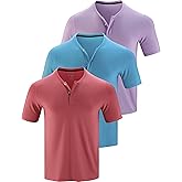 3 Pack: Mens Polo Shirts, Business Casual Golf Henley Work Shirts for Men, Collarless Short Sleeve Stylish Athletic Tshirts